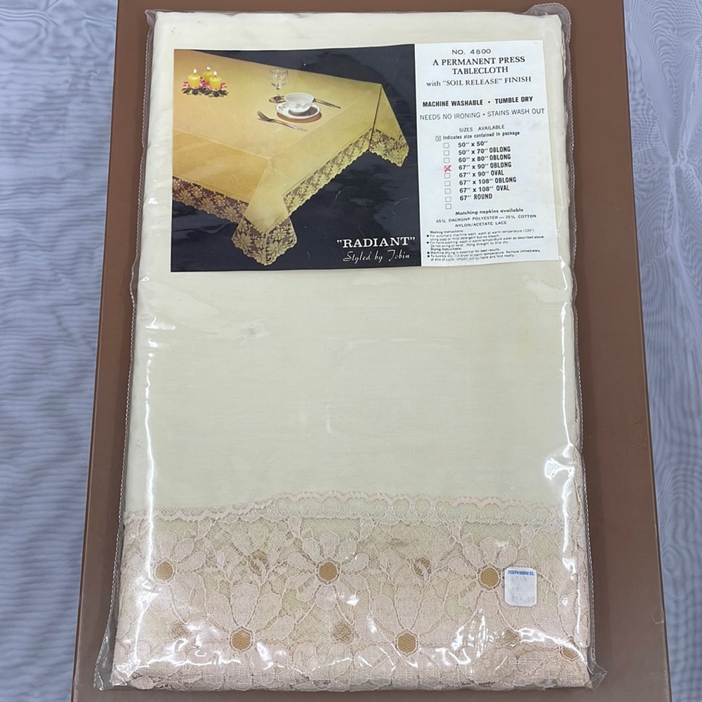 Vintage 1960s–1970s “Radiant” Lace Trim Tablecloth 67x90 Oblong NWT